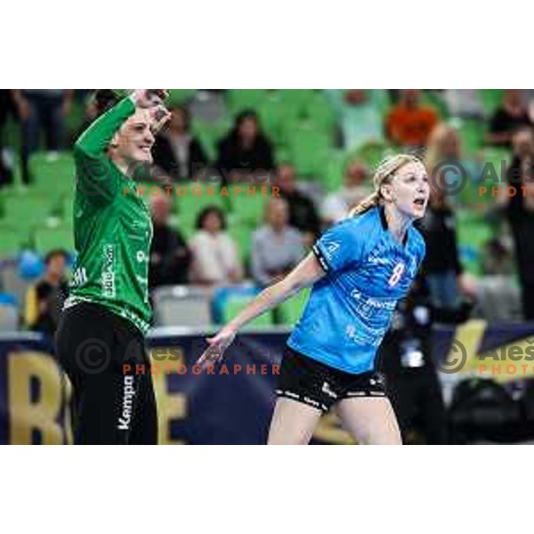 Tamara Mavsar of Krim Mercator in action during EHF Women\'s Champions League match between Krim Mercator (SLO) and CSM Bucuresti (ROM) in SRC Stozice, Ljubljana, Slovenia on October 12, 2024