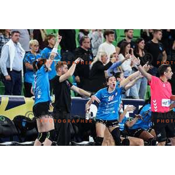 of Krim Mercator in action during EHF Women\'s Champions League match between Krim Mercator (SLO) and CSM Bucuresti (ROM) in SRC Stozice, Ljubljana, Slovenia on October 12, 2024.