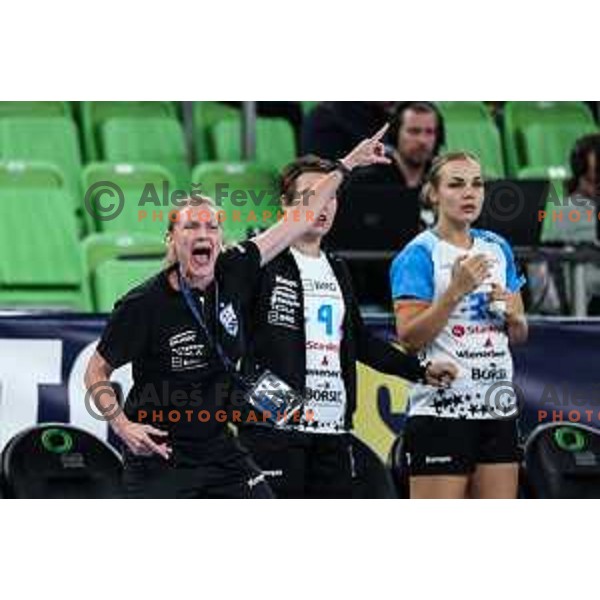 Helle Thomsen, head caoch of CSM Bucuresti during EHF Women\'s Champions League match between Krim Mercator (SLO) and CSM Bucuresti (ROM) in SRC Stozice, Ljubljana, Slovenia on October 12, 2024