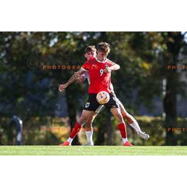 Philip Verhounig in action during U-19 friendly football match between Slovenia and Austria in NNC Brdo pri Kranju, Slovenia on October 11, 2024
