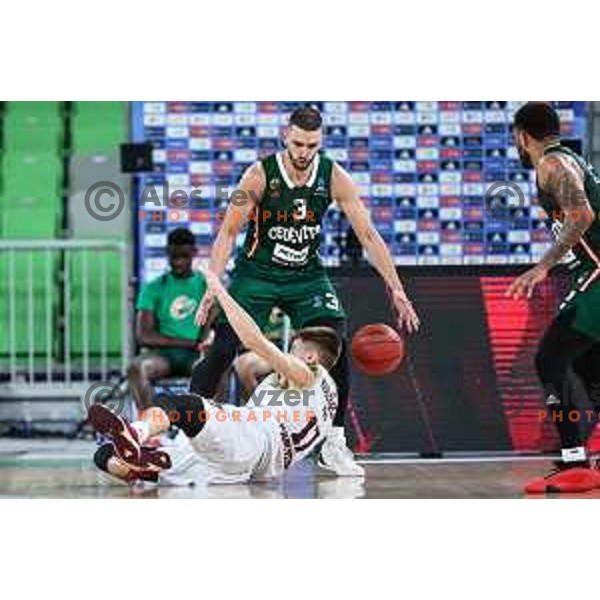 Rok Radovic in action during BKT EuroCup 2024/2025 basketball match between Cedevita Olimpija and 7Bet Lietkabelis Panevezys in SRC Stozice, Ljubljana, Slovenia on October 15, 2024