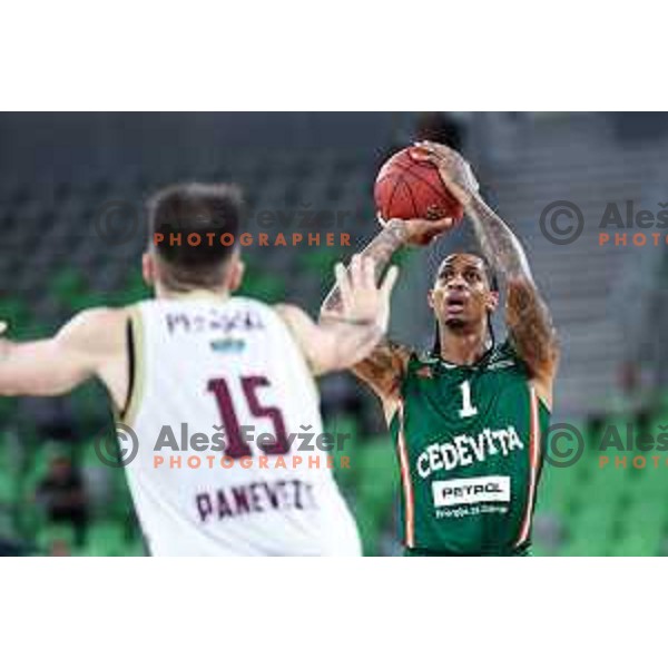 Devin Robinson in action during BKT EuroCup 2024/2025 basketball match between Cedevita Olimpija and 7Bet Lietkabelis Panevezys in SRC Stozice, Ljubljana, Slovenia on October 15, 2024