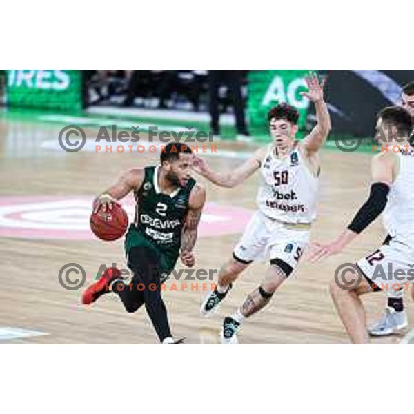 Devante Jones in action during BKT EuroCup 2024/2025 basketball match between Cedevita Olimpija and 7Bet Lietkabelis Panevezys in SRC Stozice, Ljubljana, Slovenia on October 15, 2024