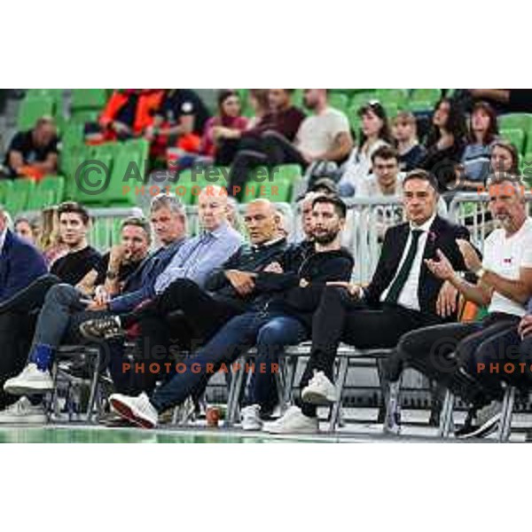 Emil Tedeschi and Davor Uzbinec during BKT EuroCup 2024/2025 basketball match between Cedevita Olimpija and 7Bet Lietkabelis Panevezys in SRC Stozice, Ljubljana, Slovenia on October 15, 2024