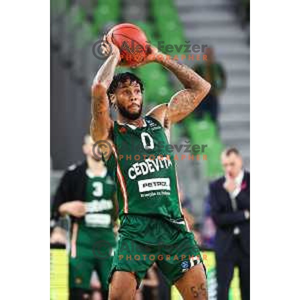 DJ Stewart in action during BKT EuroCup 2024/2025 basketball match between Cedevita Olimpija and 7Bet Lietkabelis Panevezys in SRC Stozice, Ljubljana, Slovenia on October 15, 2024