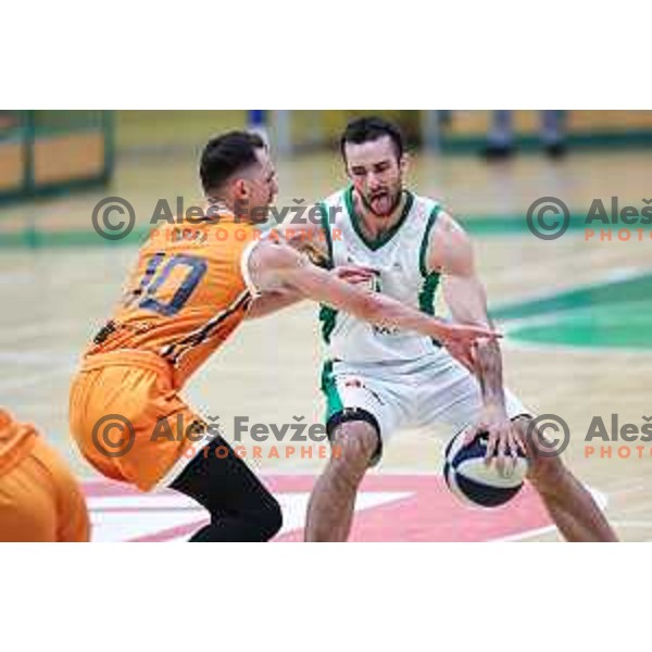 Jure Span and Niko Bacvic in action during OTP Bank League match between Krka and Kansai Helios in Novo Mesto, Slovenia on October 16, 2024