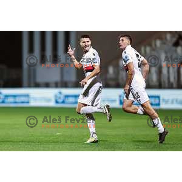 Semir Smajlagic and players of Primorje celebrate a goal during Prva liga Telemach 2024/2025 football match between Koper and Primorje in Koper on October 19, 2024