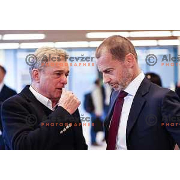 Bojan Ban and Alekander Ceferin at General Assembly of Slovenia Football Association (NZS) at NNC Brdo pri Kranju, Slovenia on October 24, 2024