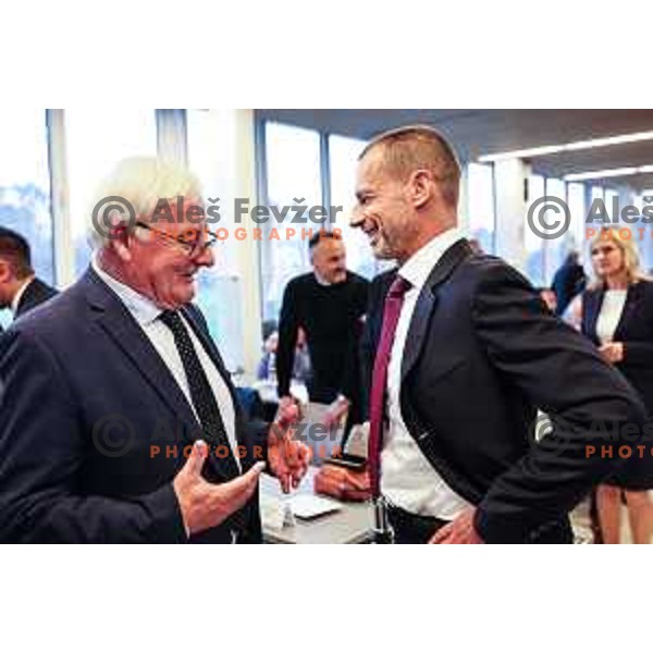 Rudi Zavrl and Alekander Ceferin at General Assembly of Slovenia Football Association (NZS) at NNC Brdo pri Kranju, Slovenia on October 24, 2024