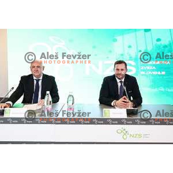 Radenko Mijatovic and Martin Kozelj at General Assembly of Slovenia Football Association (NZS) at NNC Brdo pri Kranju, Slovenia on October 24, 2024
