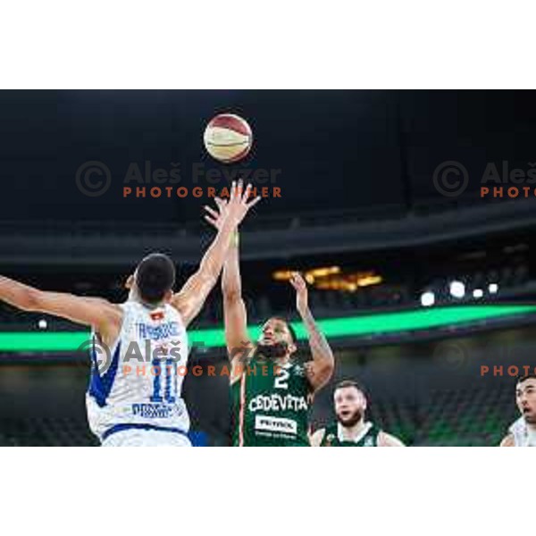 Devante Jones in action during ABA League 2024/2025 basketball match between Cedevita Olimpija and Buducnost VOLI in Ljubljana, Slovenia on October 27, 2024