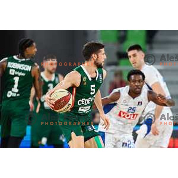 Aleskej Nikolic in action during ABA League 2024/2025 basketball match between Cedevita Olimpija and Buducnost VOLI in Ljubljana, Slovenia on October 27, 2024