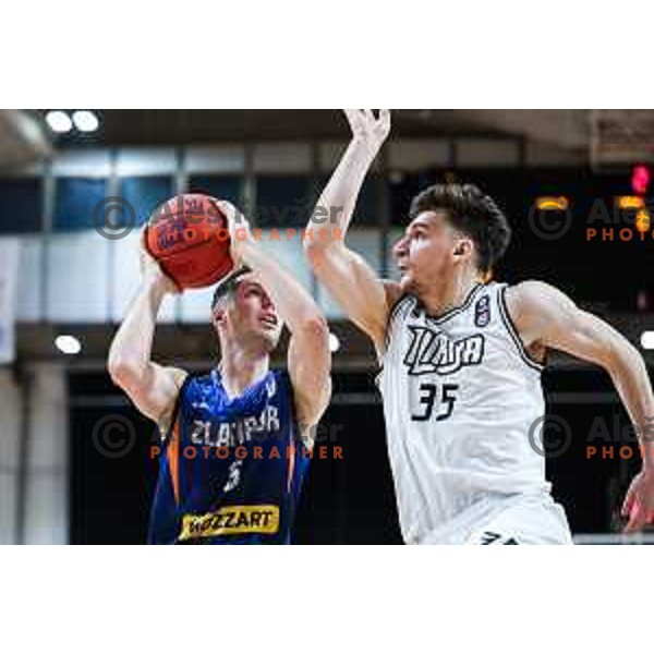 in action during ABA 2 league 2024/25 basketball match between Iliriija and Zlatibor in Ljubljana, Slovenia on October 28, 2024