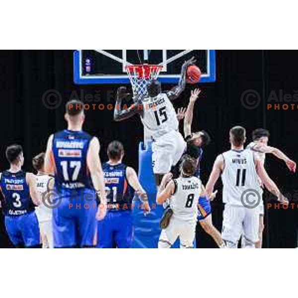 in action during ABA 2 league 2024/25 basketball match between Iliriija and Zlatibor in Ljubljana, Slovenia on October 28, 2024