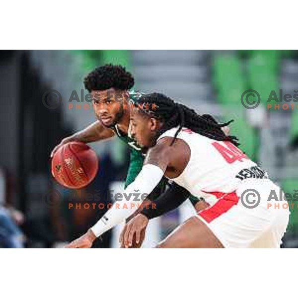 DJ Stewart in action during BKT EuroCup 2024/2025 basketball match between Cedevita Olimpija and Hapoel Bank Yahav Jerusalem in SRC Stozice, Ljubljana, Slovenia on October 30, 2024