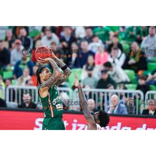 Devin Robinson in action during BKT EuroCup 2024/2025 basketball match between Cedevita Olimpija and Hapoel Bank Yahav Jerusalem in SRC Stozice, Ljubljana, Slovenia on October 30, 2024