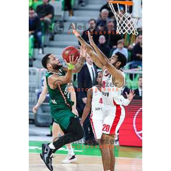 Devante Jones in action during BKT EuroCup 2024/2025 basketball match between Cedevita Olimpija and Hapoel Bank Yahav Jerusalem in SRC Stozice, Ljubljana, Slovenia on October 30, 2024