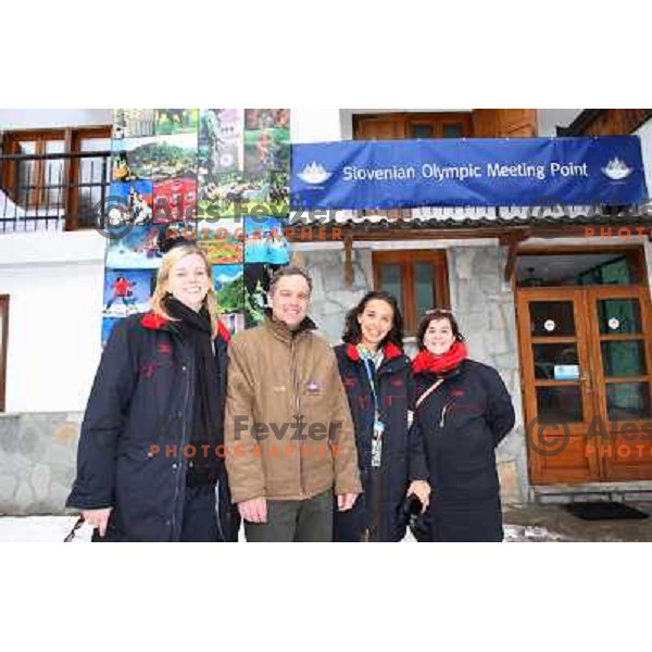 Damjan Pintar with IOC marketing representatives during visit of Slovenian Olympic meeting point during 2006 Torino Winter Olympic games on February 17, Sauze d\'Oulx