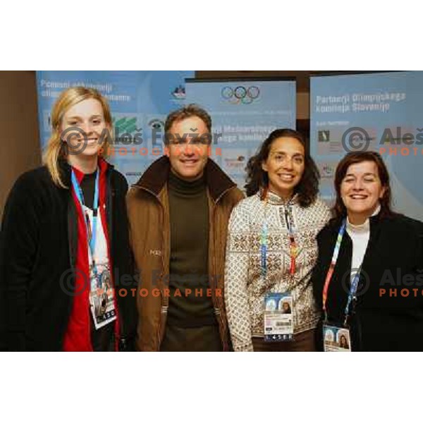 Damjan Pintar with IOC marketing representatives during visit of Slovenian Olympic meeting point during 2006 Torino Winter Olympic games on February 17, Sauze d\'Oulx