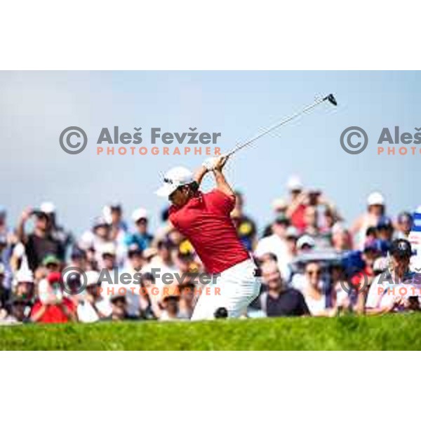 in action during first round of Men’s Olympic Golf Tournament at Paris 2024 Summer Olympic Games, France on August 1, 2024
