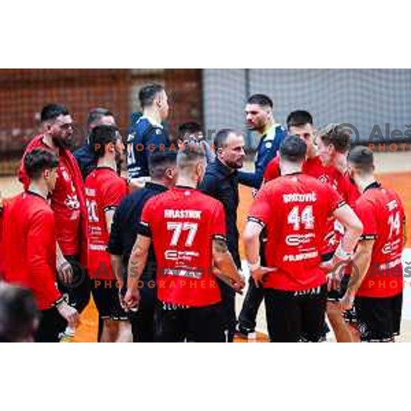 in action during 1.NLB League handball match between LL Grosist Slovan and Celje in Ljubljana, Slovenia on October 22, 2024