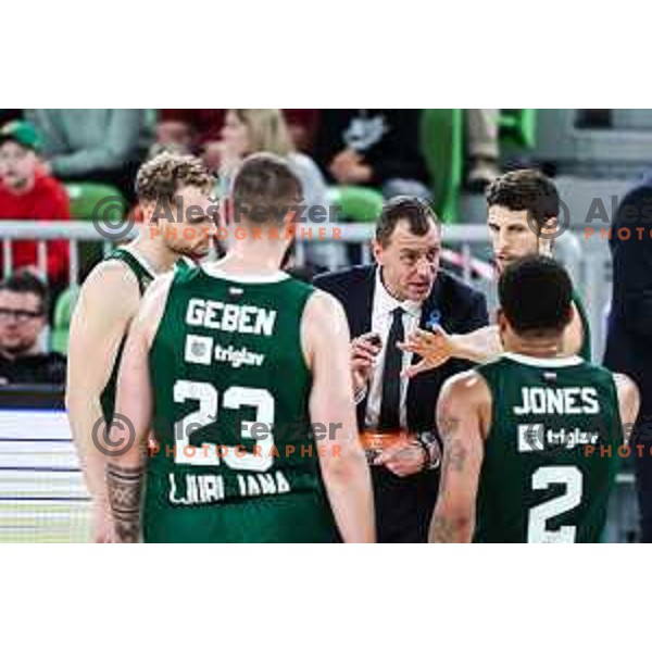 Jaka Blazic, Djordje Adzic and Aleksej Nikolic during BKT EuroCup 2024/2025 basketball match between Cedevita Olimpija and Costa JL Bourg en Bresse in SRC Stozice, Ljubljana, Slovenia on November 6, 2024