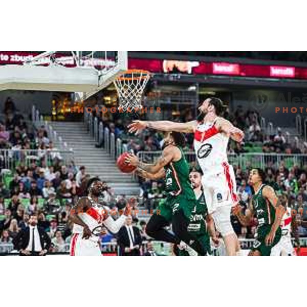 Devante Jones in action during BKT EuroCup 2024/2025 basketball match between Cedevita Olimpija and Costa JL Bourg en Bresse in SRC Stozice, Ljubljana, Slovenia on November 6, 2024