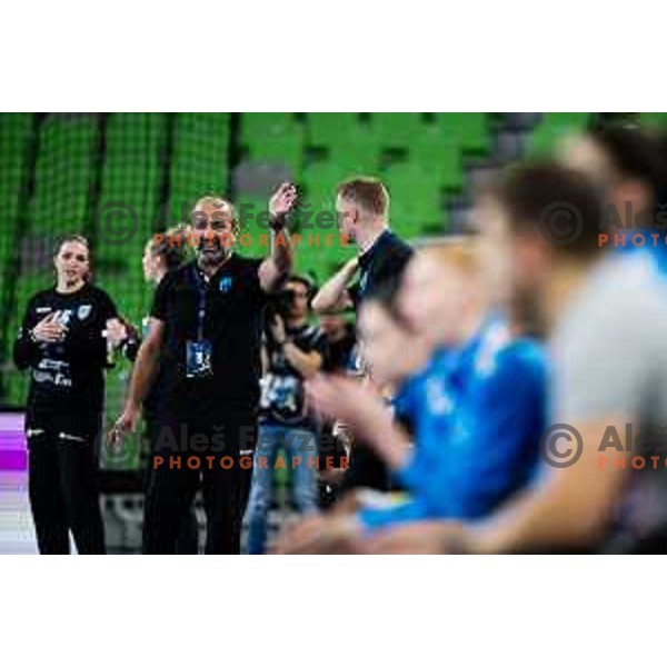 Dragan Adzic head coach of Krim Mercator in action during EHF Women’s Champion League 2024/25 match between Krim Mercator and Metz Handball in Arena Stozice, Slovenia, 10th November 2024. Photo: Grega Valancic / alesfevzer.com