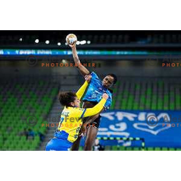 Ngombele Betchaidelle of Krim Mercator in action during EHF Women’s Champion League 2024/25 match between Krim Mercator and Metz Handball in Arena Stozice, Slovenia, 10th November 2024. Photo: Grega Valancic / alesfevzer.com