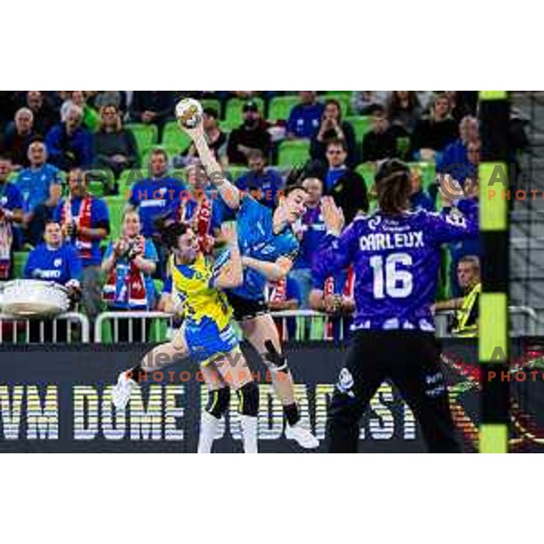 Stanko Tjasa of Krim Mercator in action during EHF Women’s Champion League 2024/25 match between Krim Mercator and Metz Handball in Arena Stozice, Slovenia, 10th November 2024. Photo: Grega Valancic / alesfevzer.com