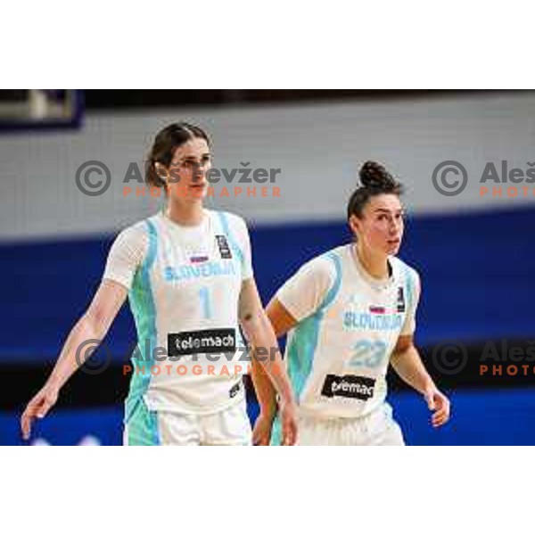 Eva Lisec and Jessica Shepard of Slovenia in action during basketball match between Slovenia and Hungary, FIBA Women\'s EuroBasket Qualifiers, Ljubljana, Slovenia on November 10, 2024