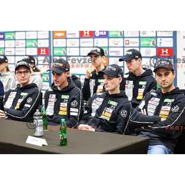 Anze Lanisek, Timi Zajc, Domen Prevc, Robert Hrgota during Slovenia Ski-jumping team press conference in Ljubljana, Slovenia on November 11, 2024 
