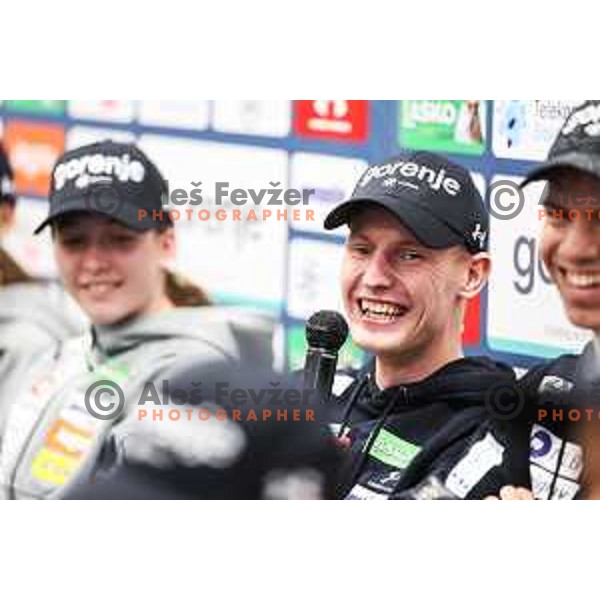Lovro Kos of Slovenia Men\'s Ski jumping team during Slovenia Ski-jumping team press conference in Ljubljana, Slovenia on November 11, 2024 