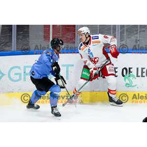 Eric Nicholas Petersen of KAC Klagenfurt in action during IceHL hockey match between SZ Olimpija and KAC Klagenfurt in Ljubljana, Slovenia on November 17, 2024. Photo: Filip Barbalic