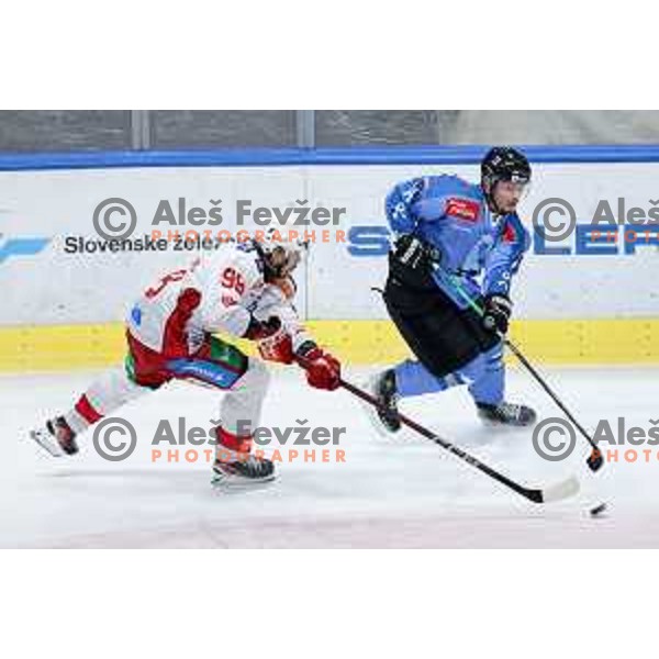 Jan Cosic of SZ Olimpija in action during IceHL hockey match between SZ Olimpija and KAC Klagenfurt in Ljubljana, Slovenia on November 17, 2024. Photo: Filip Barbalic