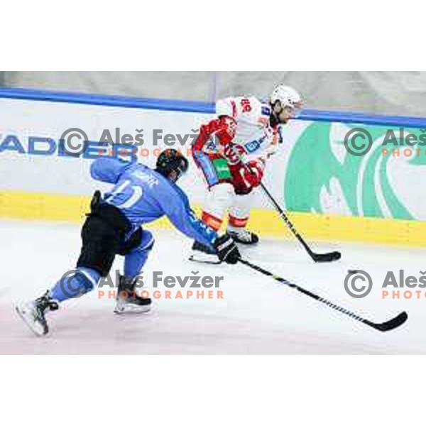 Raphael Herburger of KAC Klagenfurt in action during IceHL hockey match between SZ Olimpija and KAC Klagenfurt in Ljubljana, Slovenia on November 17, 2024. Photo: Filip Barbalic