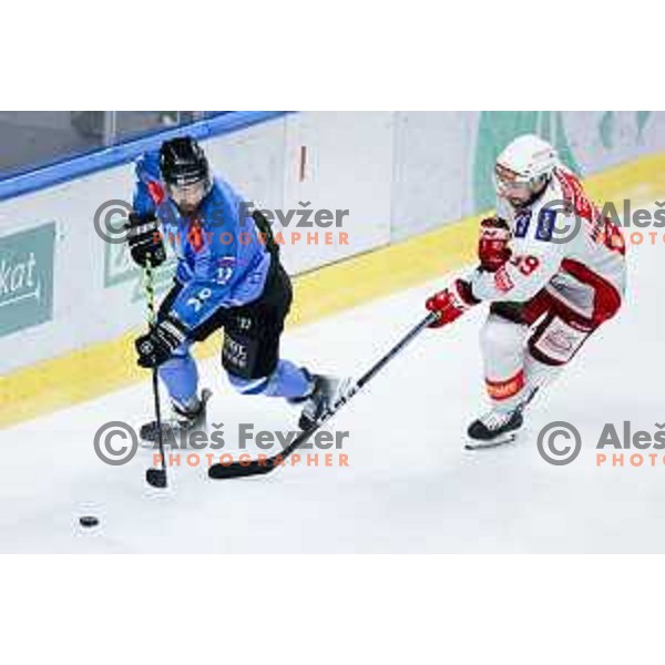 Nik Simsic of SZ Olimpija in action during IceHL hockey match between SZ Olimpija and KAC Klagenfurt in Ljubljana, Slovenia on November 17, 2024. Photo: Filip Barbalic