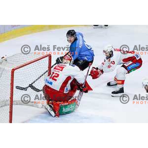 Kale Kerbashian of SZ Olimpija in action during IceHL hockey match between SZ Olimpija and KAC Klagenfurt in Ljubljana, Slovenia on November 17, 2024. Photo: Filip Barbalic