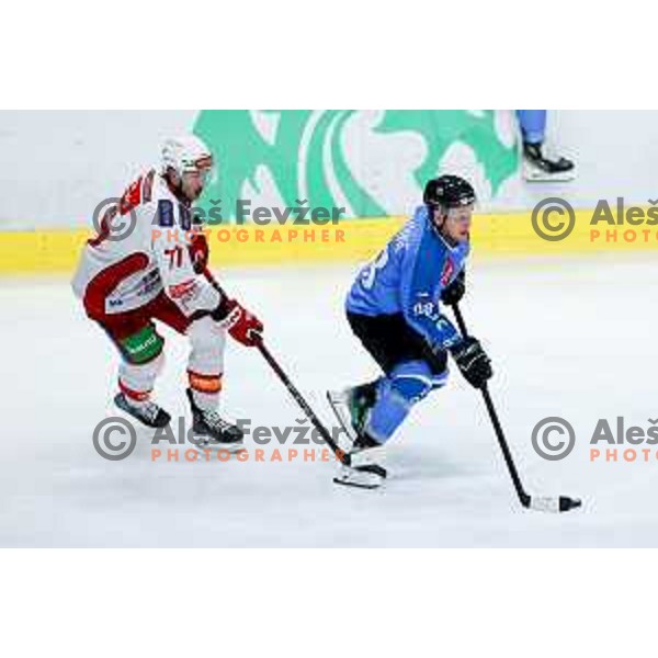 Blaz Tomazevic of SZ Olimpija in action during IceHL hockey match between SZ Olimpija and KAC Klagenfurt in Ljubljana, Slovenia on November 17, 2024. Photo: Filip Barbalic