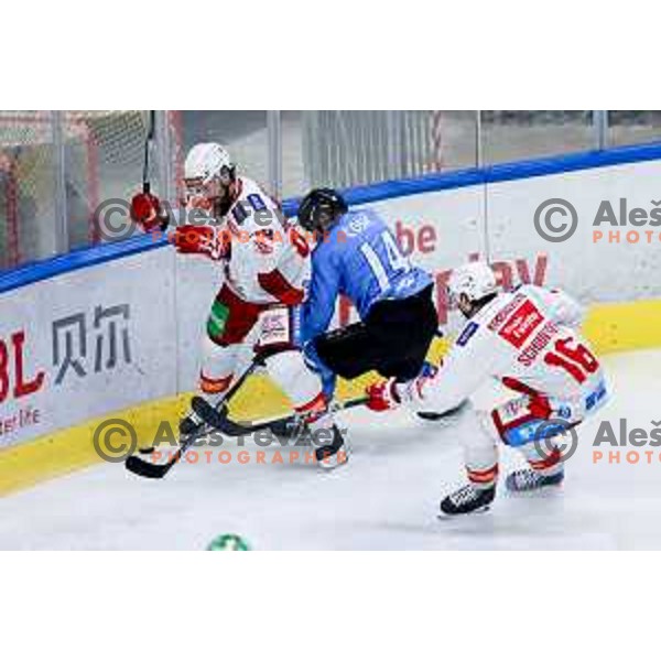 Jan Cosic of SZ Olimpija in action during IceHL hockey match between SZ Olimpija and KAC Klagenfurt in Ljubljana, Slovenia on November 17, 2024. Photo: Filip Barbalic