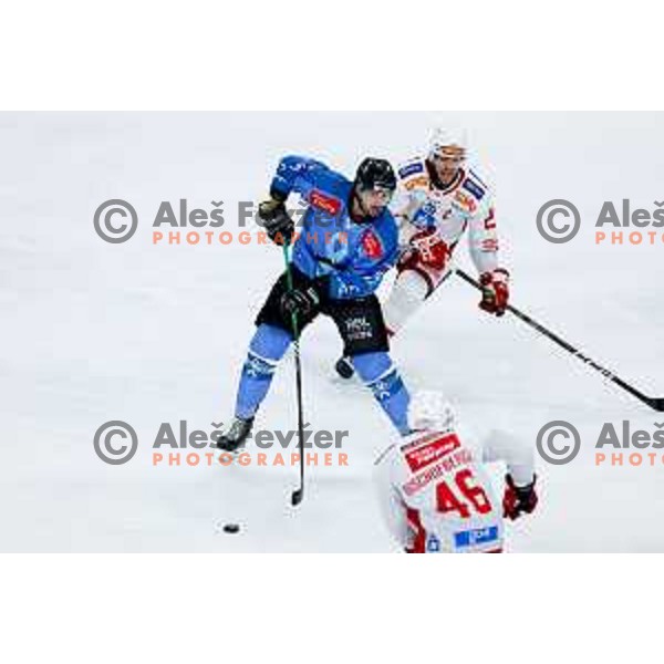 Blaz Gregorc of SZ Olimpija in action during IceHL hockey match between SZ Olimpija and KAC Klagenfurt in Ljubljana, Slovenia on November 17, 2024. Photo: Filip Barbalic