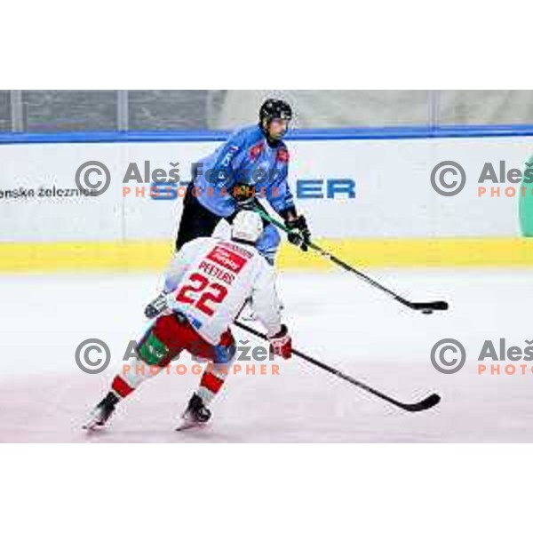 Blaz Gregorc of SZ Olimpija in action during IceHL hockey match between SZ Olimpija and KAC Klagenfurt in Ljubljana, Slovenia on November 17, 2024. Photo: Filip Barbalic