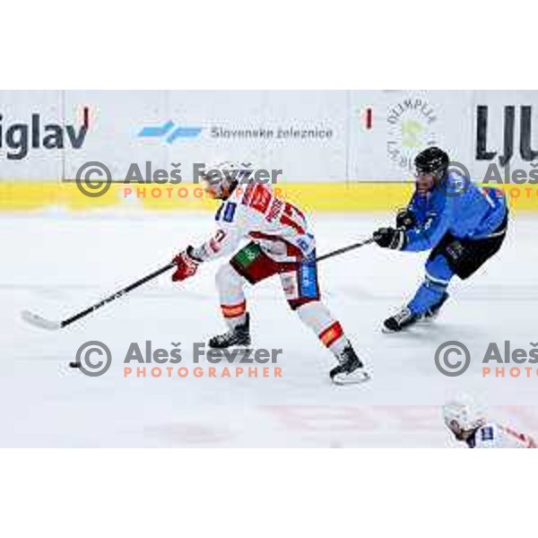 Nick Pastujov of KAC Klagenfurt in action during IceHL hockey match between SZ Olimpija and KAC Klagenfurt in Ljubljana, Slovenia on November 17, 2024. Photo: Filip Barbalic