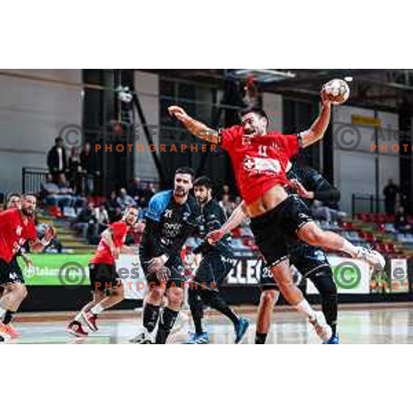 Kenan Pajt in action during 1.NLB League handball match between LL Grosist Slovan and Slovenj Gradec in Ljubljana, Slovenia on November 22, 2024