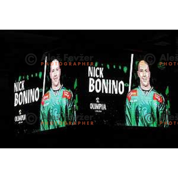 Nick Bonino\'s image on the LED screen during IceHL match between SZ Olimpija and Black Wings Linz in Ljubljana, Slovenia on November 22, 2024