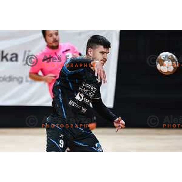 in action during 1.NLB League handball match between LL Grosist Slovan and Slovenj Gradec in Ljubljana, Slovenia on November 22, 2024