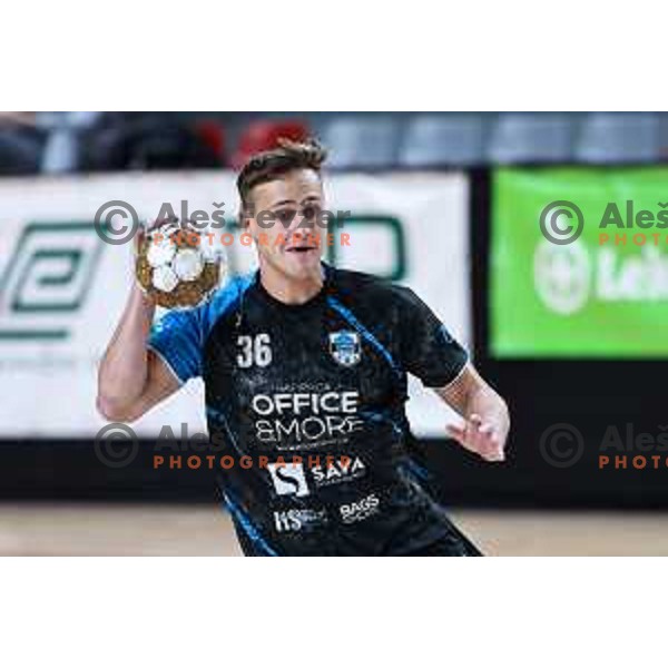 in action during 1.NLB League handball match between LL Grosist Slovan and Slovenj Gradec in Ljubljana, Slovenia on November 22, 2024