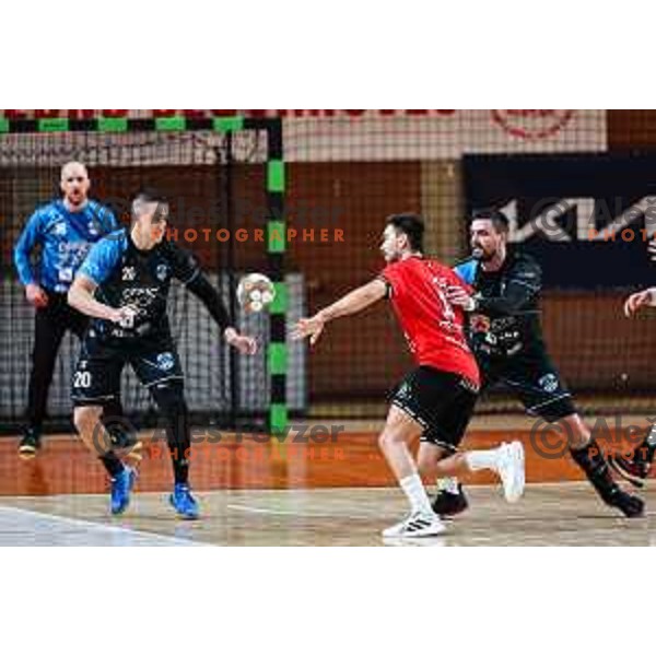 Kenan Pajt in action during 1.NLB League handball match between LL Grosist Slovan and Slovenj Gradec in Ljubljana, Slovenia on November 22, 2024