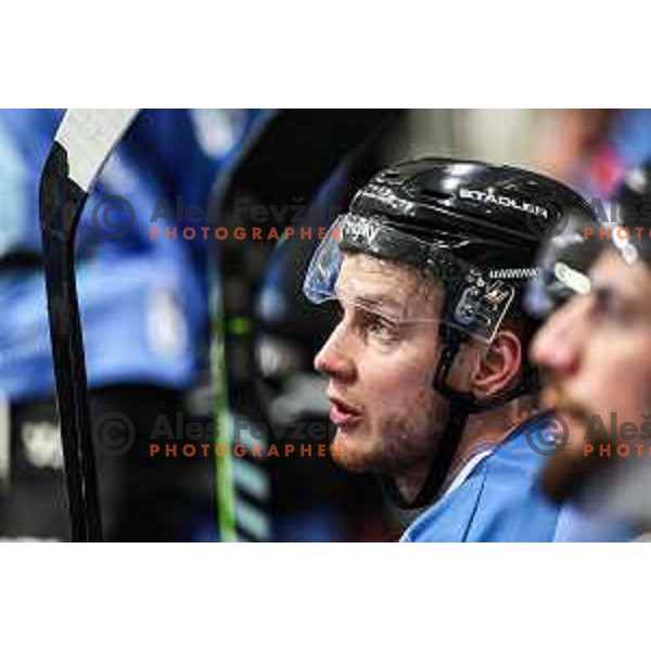 Blaz Tomazevic in action during IceHL match between SZ Olimpija and Black Wings Linz in Ljubljana, Slovenia on November 22, 2024