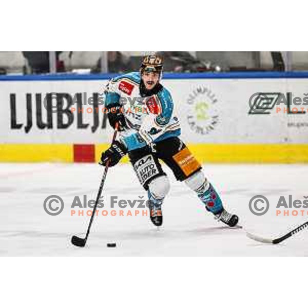 Rok Maver in action during IceHL match between SZ Olimpija and Black Wings Linz in Ljubljana, Slovenia on November 22, 2024